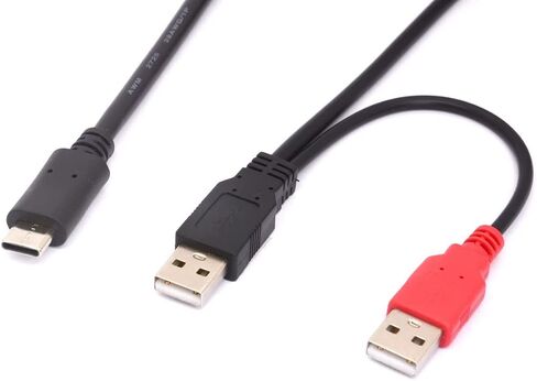 Mini B USB 2.0 Type A Male to Dual USB 2.0 A Male Y Splitter Cable for Delivers Extra Power to External HDD Hard Disk Drives, DVD, CD, Blu-ray (80cm) (USB to Mini) in Kuwait