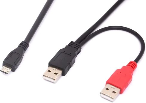 Mini B USB 2.0 Type A Male to Dual USB 2.0 A Male Y Splitter Cable for Delivers Extra Power to External HDD Hard Disk Drives, DVD, CD, Blu-ray (80cm) (USB to Mini) in Kuwait