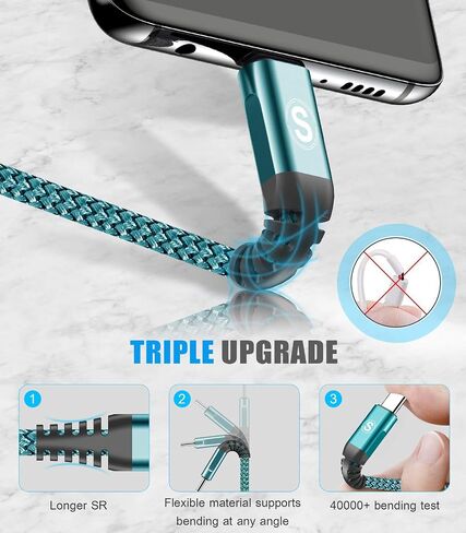 USB Type C Cable 3.1A Fast Charging [2Pack,3.3ft+3.3ft], USB-A to USB-C Charger Nylon Braided Cord for Samsung Galaxy S21 S20 S10 S9 S8 Plus,Note 20 10 9 8 7,A71 A51 A32,LG,Moto,PS5-Orange in Kuwait