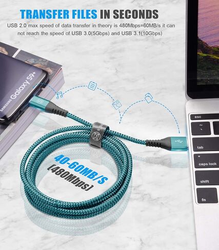 USB Type C Cable 3.1A Fast Charging [2Pack,3.3ft+3.3ft], USB-A to USB-C Charger Nylon Braided Cord for Samsung Galaxy S21 S20 S10 S9 S8 Plus,Note 20 10 9 8 7,A71 A51 A32,LG,Moto,PS5-Orange in Kuwait