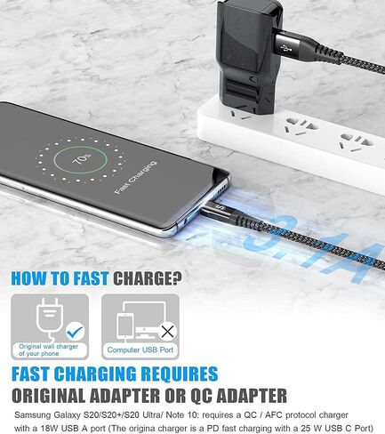 كابل USB Type C Cable 3.1a شحن سريع [2pack ، 3.3 قدم+3.3 قدم] ، سلك USB-A إلى USB-C Charger من نايلون سلك Samsung Galaxy S21 S20 S9 S8 Plus ، Note 20 10 9 8 7 ، A71 A51 A32 ، LG ، Moto ، PS5-Orange in Kuwait
