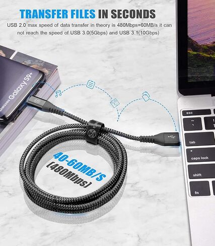 كابل USB Type C Cable 3.1a شحن سريع [2pack ، 3.3 قدم+3.3 قدم] ، سلك USB-A إلى USB-C Charger من نايلون سلك Samsung Galaxy S21 S20 S9 S8 Plus ، Note 20 10 9 8 7 ، A71 A51 A32 ، LG ، Moto ، PS5-Orange in Kuwait