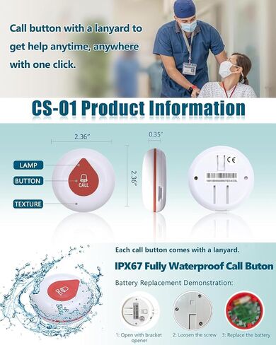 Wireless Call Buttons for Pager System Waterproof Call Button (Need to Be Paired with WNKRUN's Receiver to Work) in Saudi Arabia