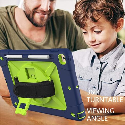 حالة لـ iPad 9/8/7 (10.2 بوصة طراز 2021/2020/2019 الجيل 9/8/7) ، غطاء حماية الصدمات الكامل مع حزام كتف معصم 360 درجة ، أسود/أزرق in Kuwait
