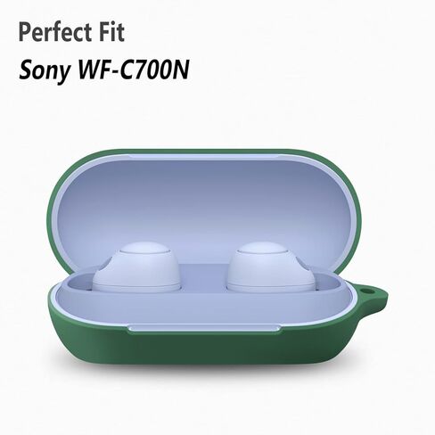 Geiomoo Silicone Case for Sony WF-C700N, Soft Flexible Scratch Resistant Protective Cover with Carabiner (Black) in Kuwait