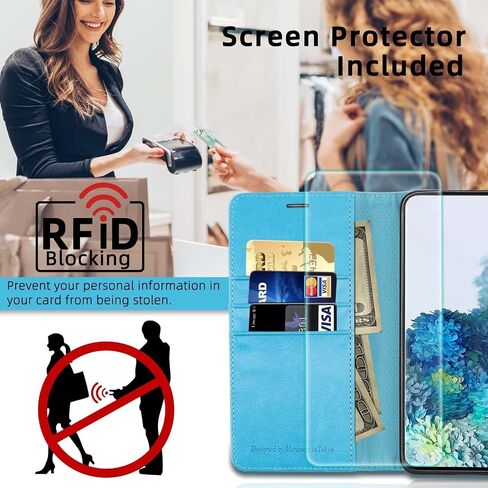 MONASAY Wallet Case Compatible for Galaxy S8, 5.8-inch, [Screen Protector Included][RFID Blocking] Flip Folio Leather Cell Phone Cover with Credit Card Holder, Black in Kuwait