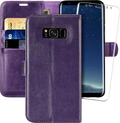 MONASAY Wallet Case Compatible for Galaxy S8, 5.8-inch, [Screen Protector Included][RFID Blocking] Flip Folio Leather Cell Phone Cover with Credit Card Holder, Black in Kuwait