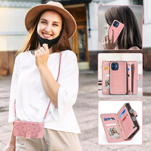 Asuwish Phone Case for iPhone 12 Mini 5.4 SHIPPER WALLET COLLE DISACHIPE COLLE WABLESTS GLASS SCREET SCREETROT STRAP SLOT SLIT IPHISTINE in Kuwait