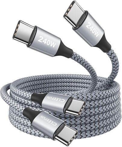 Cleefun 240W USB C to USB C Cable 10ft ، 2 pack USB C To C Charging Charging Type C-Cord Type CoR iPhone 16/15 Pro Max Plus ، Macbook Pro/Air ، لـ iPad USB-C ، Samsung Galaxy S24 S23 ، Pixel ، Pixel ، يُحوّل in Kuwait