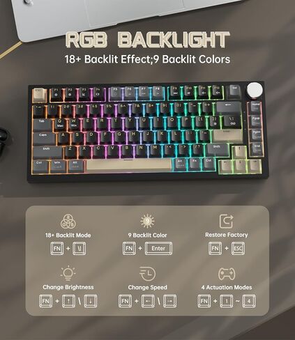 ATTACK SHARK K85 Rapid Trigger Gaming Keyboard with Coiled Cable, 82 Keys Wired Mechanical Keyboard, Magnetic Switch Actuation Point Adjustable, Gasket, PBT Keycaps, Knob, for DKS/MT/TGL/PC/Mac(Black) in Kuwait
