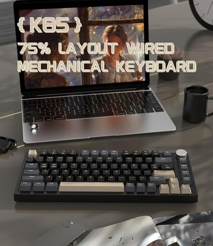 ATTACK SHARK K85 Rapid Trigger Gaming Keyboard with Coiled Cable, 82 Keys Wired Mechanical Keyboard, Magnetic Switch Actuation Point Adjustable, Gasket, PBT Keycaps, Knob, for DKS/MT/TGL/PC/Mac(Black) in Kuwait