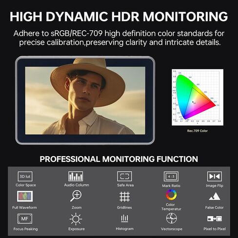 VILTROX DC-X3 Camera Monitor with Rig Cage, 6 Inch IPS Touchscreen Camera Field Monitor Kit 4K HDMI 3G-SDI in/Out 2000 nits with Sunshade Hood, 3D Lut, Waveform, Histogram & Vectorscope Tools in Kuwait