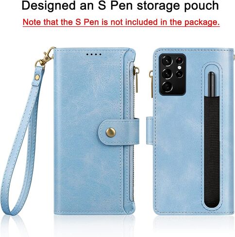 Antsturdy Compatible with Samsung Galaxy S21 Ultra Wallet case with Card Holder for Women Men Phone case RFID Blocking PU Leather Flip Cover with Strap Zipper Credit Card Slots,Rose Gold in Kuwait
