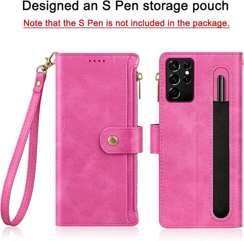 Antsturdy Compatible with Samsung Galaxy S21 Ultra Wallet case with Card Holder for Women Men Phone case RFID Blocking PU Leather Flip Cover with Strap Zipper Credit Card Slots,Rose Gold in Kuwait