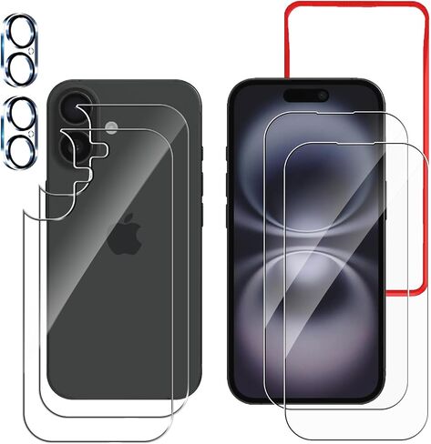 2 Pcs Front and 2 Pcs Back Screen Protector Glass Compatible with iPhone 16 Pro Max + 2 Pcs Camera Lens Protector, 9H Hardness, Easy to Install with Alignment Tool in Saudi Arabia