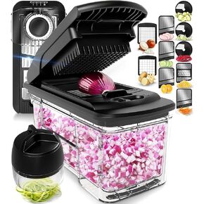 يشمل مروحية الخضار في Fullstar All -in -1 ، Slicer و Cheese Gather - Franch Fry Cutter & Veggie Dicer - Cheese Slicer - مكافأة يدويًا يدويًا (6 في 1 ، أسود/أبيض) in Kuwait