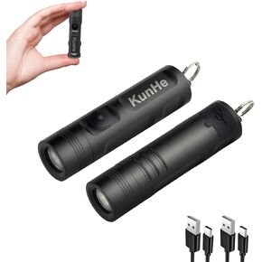 Kunhe 2 Pack Blue Blue Key -keychain Flashliptable Mini Mini Flashlight Flashlight Pocket Pocket ، 300 Lumens for Home ، المشي لمسافات طويلة ، فتح الأبواب ، الكلاب المشي ، المحفظة