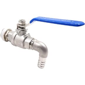 3/4" O.D. thread to 1/2 inch elbow barb stainless steel home brewing bulkhead ball valve fitting kit, for gallon beer pot brew kettle mash tun