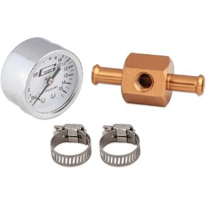 Mr. Gasket Fuel Block مع مقياس ضغط 0-15 PSI ، الفضة ، 1.500 بوصة.
