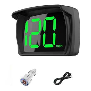 شاشة عداد سرعة GPS HUD ، عداد السرعة الرقمية مع MPH ، خط LED كبير ، Universal للسيارات والشاحنات وسيارات الدفع الرباعي والدراجات النارية - التوصيل والتشغيل مع محول كابل USB وشاحن السيارات