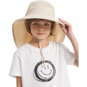 SeekTop في الهواء الطلق Kids Sun Hat Boys Sun Hat Girls Beach Hat Upf 50+ Wids Bucket Hat Wide Brim Kids Fishing Safari Hat