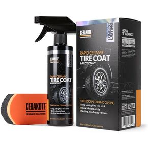 CERAKOTE Rapid Ceramic Tire Coat – Showroom New Tire Shine – Deep Tire Black Finish – Lasts Up to 10x Longer – No Sling, Non-Greasy Ceramic Tire Coating for Car, Truck & SUV – Easy Application (10oz)