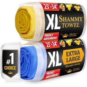 Premium XL Shammy Towel for Car - 2pk (34"x25") - Super Absorbent Chamois Cloth - Spots & Scratch-Free - Reusable Car Drying Towels