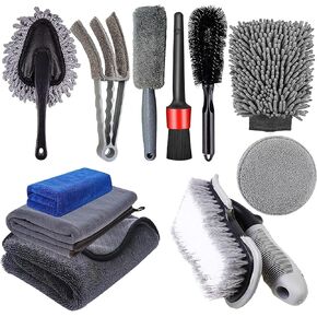 11Pcs Car Wash Kit, Cleaning Tools Car Detailing Brush Auto Microfiber Cleaner Towel Extendable Handle Cleaning Brushes Rim Cleaner Vehicle Wash Brush for Cleaning Wheels Dashboard Air Vents (11 pcs)
