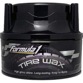 Formula 1 Tire Wax - Long Lasting Tire Gel for Black Glossy Tires, Water Resistant, Restores Plastic Trim, Foam Applicator Included, 10oz