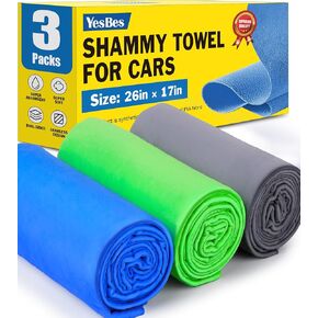 3 Pack Premium Car Drying Shammy Cloth, 26'x17' Super Absorbent PVA Material, Reusable Soft Car Towel