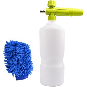 Foam Cannon 1 L Bottle Car Wash Snow Foam Lance with 1/4" Quick Connector Pressure Power Jet Washer Quick Release Adjustable Nozzle with 1 Washing Mitts