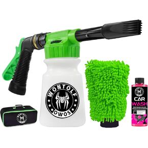 Car Wash Foam Gun Foam Cannon with Car Wash Soap, Microfiber Car Wash Mitt, Storage Bag - Car Foam Sprayer Foam Blaster - Connects to Garden Hose - Car Wash Kit - Car Accessories for Men