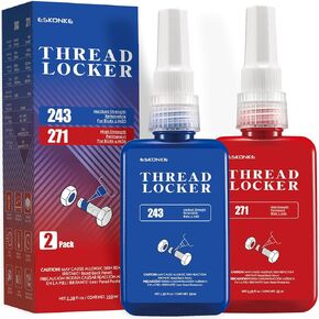 ESKONKE 2 Pack Thread Locker - Blue 243 (Medium) & Red 271 (High) - Metal Screw Locking Sealant for Bolts/Nuts/Fasteners - Prevents Loosening/Corrosion
