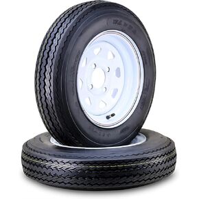 WANDA Trailer Tire Wheel Assembly 5.30-12 6-Ply C 82M 4 Lug on 4" PCD White Spoke Rim,SET 2