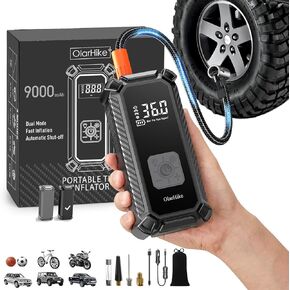 Olarhike Cordless Tyre Veantable ضاغط الهواء المحمول ، وضع مزدوج 150psi ، 5400 مللي أمبير في الساعة مضخة هواء السيارات لإطارات السيارات ، دراجة نارية ، دراجة ، مضخة كهربائية ذكية مع مصباح LED ومقياس الضغط الرقمي