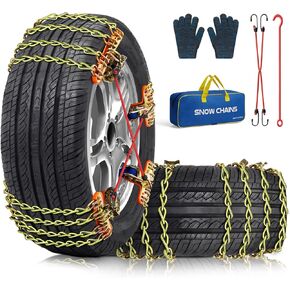 Snow Tire Chains for Car SUV Pickup Trucks, Universal Car Snow Chains, Snow Traction for Tires, Fit for Tire Width 195 205 215 220 225 235 240 245 255 265 - Set of 8