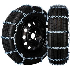 Snow Chains with V Bar, Quik Grip Easy Installation Tire-Chains Sturdy and Durable, Portable Reusable Universal Emergency Tire Traction Chain for Trucks/SUVs/Sedans (14"-18" Tires)-Set of 2