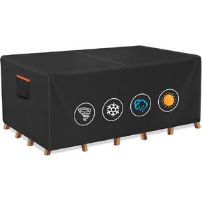 غطاء الأثاث المقاوم للماء في الهواء الطلق ، 126W × 74L × 28H بوصة شاقة 600D طاولة مستطيلة وكرسي حماية ، أسود