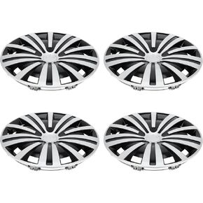 4 Pcs Car Wheel Rim Hub Cover Wheel Hub Caps R16/16 Inch Universal for Car Pickup Truck SUV Plastic Silver Tone Black