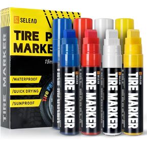Selead Jumbo Tyre Marker White - 4 Pack 15mm Tip Paint Pens لإطارات إطارات السيارات ، وعلامات دائمة مقاومة للماء سعة كبيرة