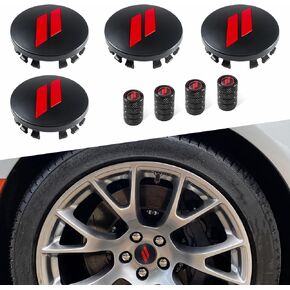 4pcs 63mm = 2.5 بوصة أغطية قبعة مركزية لرقابة العجلات لدودج تشارجر تشالنجر دورانغو رحلة أفنتقال هورنت دارت r/t srt non -bading hubcaps حافة + صمام الإطارات cover cover (Red)