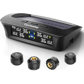 Tymate RV Tire Pressure Monitoring System, Tire Pressure Monitor with Solar Charge, TPMS with 4 Sensors & 5 Alarm Modes, M12-3 TPMS 2024 Updated w/Color LCD Display, 0-87PSI for RV/Trailer/Truck/Sedan