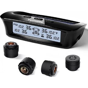 نظام مراقبة ضغط إطارات Tymate RV-M12-3 نظام مراقبة ضغط الإطارات (0-87 PSI) مع شحن الطاقة الشمسية ، 5 أوضاع إنذار ، وضع السكون التلقائي ، شاشة LCD ، RV TPMS مع 4 أجهزة استشعار ، سهلة التثبيت