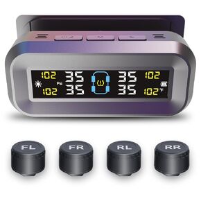 Tire Pressure Monitoring System with Solar & USB Charger-TPMS with 4 External Sensors & 6 Alarm Modes, LCD Display Screen, Real-Time Pressure & Temperature Monitor for Sedan, SUV, MPV, Trailer 0-99PSI