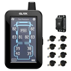 نظام مراقبة ضغط الإطارات GUTA ، TPMs TRAPMS مع شاشة لمس ملونة و 6 تدفق من خلال مستشعر ، 6 أوضاع تنبيه ، معززة الإشارة ، مراقبة ضغط الإطارات للربع ، العربة ، نصف ، 5th العجلة (0-188psi)