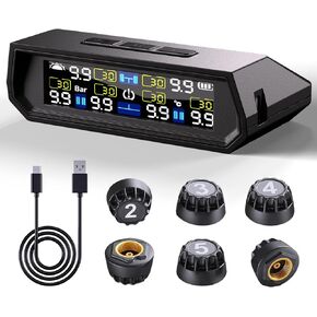 6-Sensor RV Tire Pressure Monitoring System – Real-Time Wireless TPMS with LCD Display, Alarm, 24/7 Safety Monitoring for Trailers, Motorhomes, and Campers