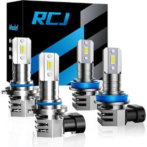 RCJ H11 Bulbs, H8/H9/H16 Fog Light 6000K Cool White with Cooling Fan, Plug-N-Play, Pack of 2