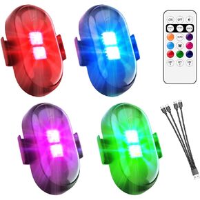 Wireless LED Lights for Car-4PCS Interior Ambient Strobe Light with Remote, USB-C 80 Hours 8 Colors IP65 Waterproof Rechargeable Underglow Light for Cars, Trucks, Bike, Motorcycle