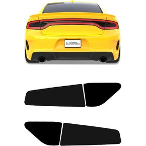 Compatible with 2015-2023 Dodge Charger Tail Light Tint Kit precut dark black smoke overlays. Vinyl taillight accessories