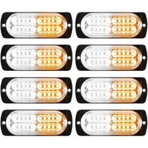8-PCS 20 مصبغة مصابيح الطوارئ القوية السطحية Mount Ultra Slim Flight Barning Light Light لرجال الإطفاء/البناء/الشرطة/الشاحنات/المركبات/السيارة/على الطرق الوعرة ATV/سيارات الدفع الرباعي (العنبر/الأبيض)